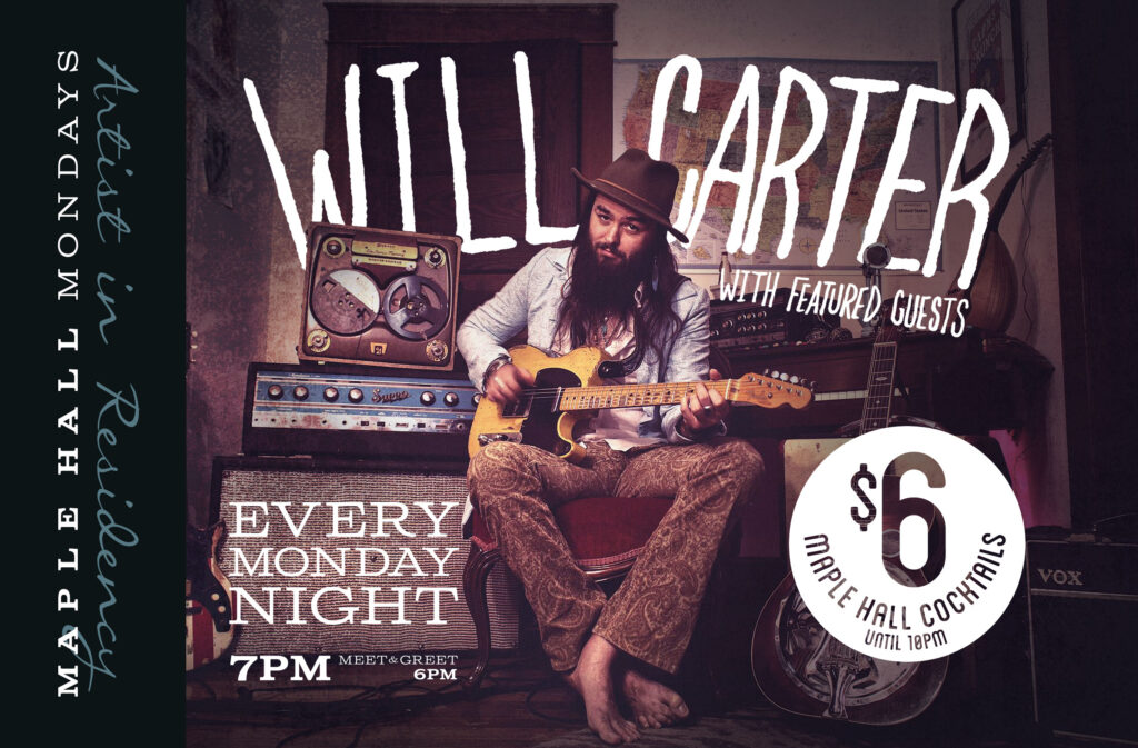 Concert flyer design for Will Carter at Maple Hall